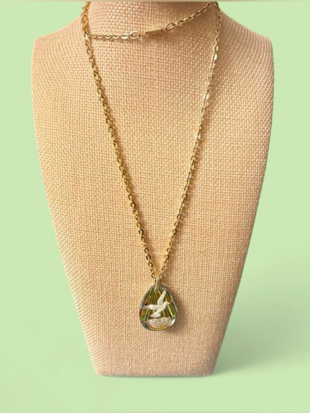 Vintage Reverse Carved Seagull Intaglio Pendant Necklace Charm | VTG Germany